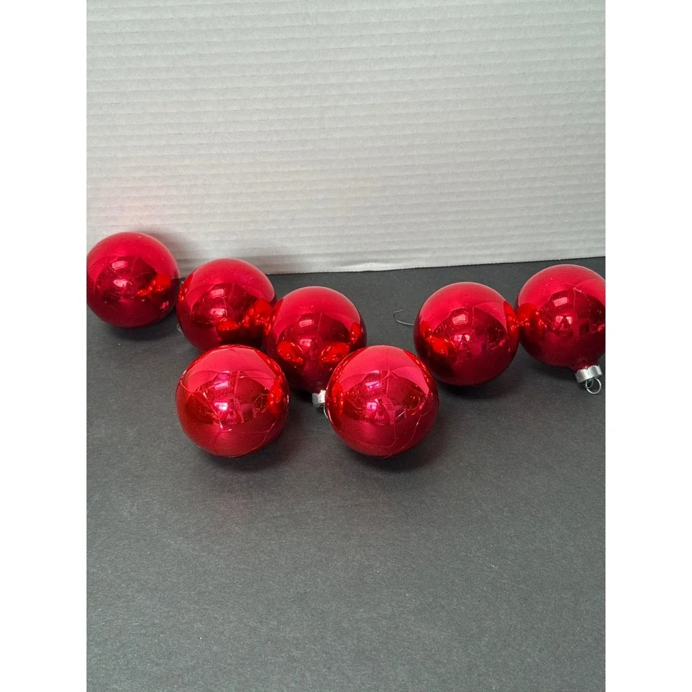 Vintage Shiny Brite Red Glass Christmas Ornaments Set of 8 with Original Box